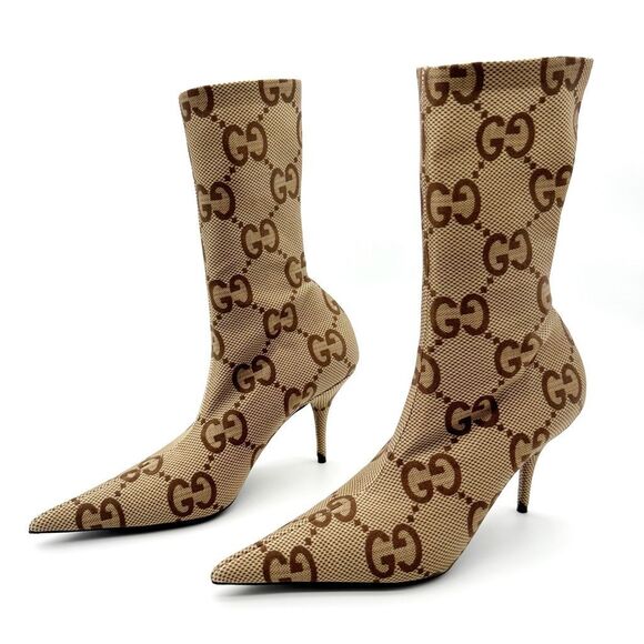 GUCCI X BALENCIAGA Hacker Project Knife Sock Boots Size 38 US 7.5 Brown Maxi GG - Picture 1 of 14